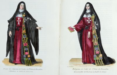 A Jeruzsálemi Szent János-rend apácái, Helyot atya illusztrációja a Történelemből és a szerzetesrendek viseleteiből, 1842 alkotó: French School