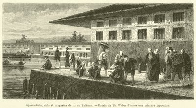Ogawa-Bata, a Taikoun dokok és rizsboltok (metszet) alkotó: French School