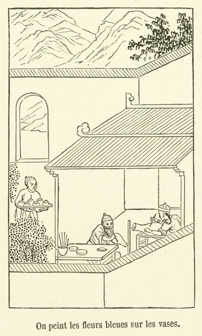 A vázákra festjük a kék virágokat (gravírozás) alkotó: French School