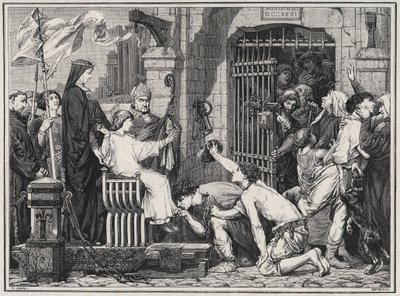 Jövője alkalmából (1227) az ifjú IX. Lajos elítélte a foglyokat – Louis Dumas 1889-es „Les Hommes Celebres de la France” című metszetébe. alkotó: French School