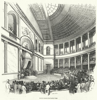 A képviselőház, a belga parlament alsóházának megnyitója (metszet) alkotó: French School
