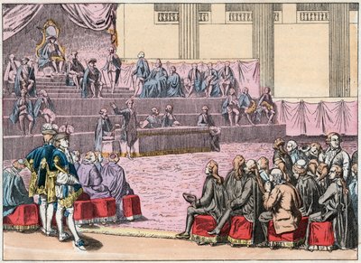 1789. május 5-én Versailles-ban az Estates General megnyitása, amely összehozza a három rendet (a klérust, a nemesi uradalmat és a harmadik államot). Gires Nationales alkotó: French School