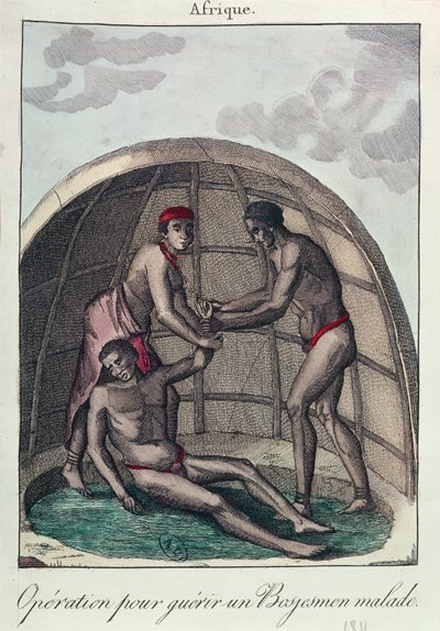 Műtét egy beteg busman gyógyítására, 1811 (színes metszet) alkotó: French School