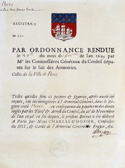 Párizs város fegyvereinek létrehozásáról szóló rendelet, február 27 alkotó: French School