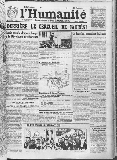 Jean Jaures átszállításának megszervezése a párizsi Pantheonba LHumanite-ból, 1924. november 23. (nyomtatott papír) alkotó: French School