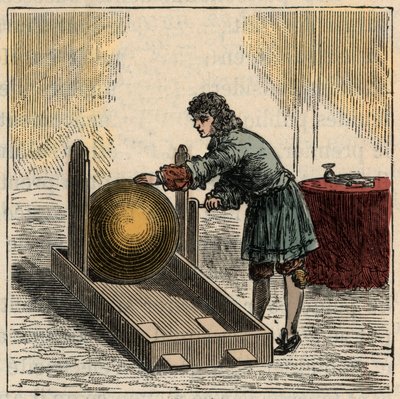 Otto von Guericke (1602-1686), német fizikus, az első statikus elektromosság generátort üzemeltető - Statikus gépek: Otto von Guericke (Otto de Guericke alkotó: French School