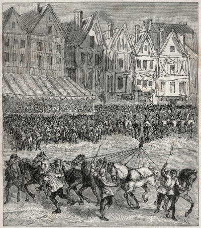 Otto von Guericke Magdeburgi agyféltekék kísérlet, amely kimutatta a légköri nyomást – Otto von Guericke (Otto de Guericke) tapasztalata alkotó: French School