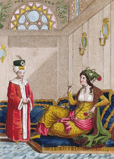 Oszmán koronaherceg kedvenc szultánájával, 1813 körül (színes metszet) alkotó: French School