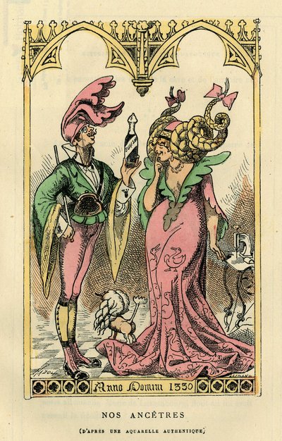 A mi Ancetresünk, karikatúra egy 1330-as akvarell után. Touchatout "Histoire de France Tintamarresque" című könyvében, Párizs. alkotó: French School