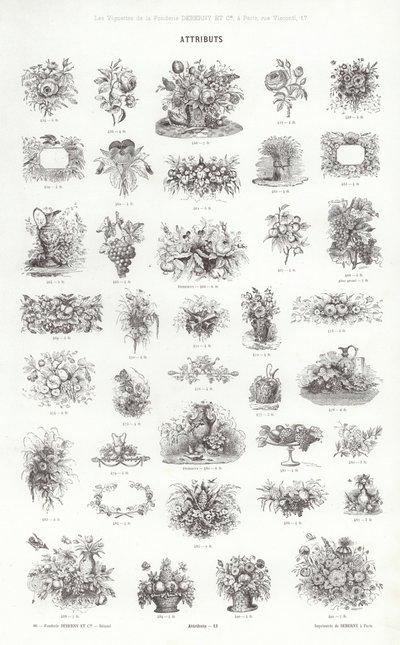 Oldal a tipográfiai matricákból (metszet) alkotó: French School