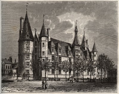 Palais ducal de Nevers - Chateau du 15. - 16. század - metszet a "La France illustree: földrajz, történelem, statisztikai igazgatás" V.-A. Maláta-barna. 1884 alkotó: French School
