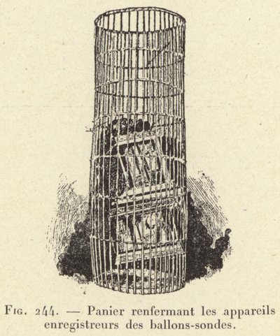 A szondázó léggömbök rögzítő eszközeit tartalmazó kosár (gravírozás) alkotó: French School