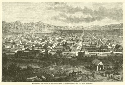 Panoráma a nagy Sale-tó városára (a szentek városa) (metszet) alkotó: French School