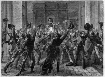 Párizs, 1815. március 20. – I. Napóleon visszatér a Tuileriákba – Les Cent jours (100 nap) Napóleon visszatérése Tuileriákba, 1815. március 20. – Adolphe Thiers „A birodalom története a konzulátus történetét követõ” c. 1879 - magángyűjtemény alkotó: French School