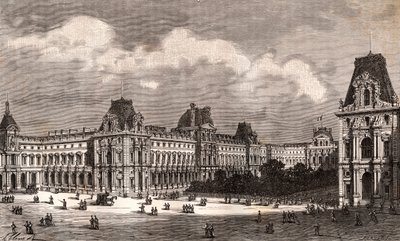 Paris Le Louvre - metszet a „La France illustree: földrajz, történelem, közigazgatás statisztika” című könyvébe, V.A. Maláta-barna. 1884 alkotó: French School