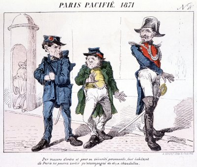 Paris Pacified 1871 – A rend és a személyes biztonság érdekében minden párizsi lakos csak két gyertyával mehet ki. Rajzfilm a kommunáról. alkotó: French School
