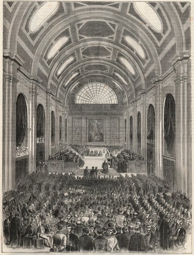 Párizs, Palais de Justice – A Salle des Pas Perdus egy hivatalos szertartás alatt – Edmond Texier 1852-es metszete „Tableau-de-Paris”-ban alkotó: French School