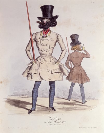 Parisian Dandies a Bal Chicardon, 1840 (színes litho) alkotó: French School