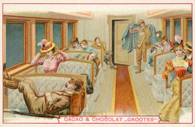 Vasúti kocsi utasai (chromolitho) alkotó: French School