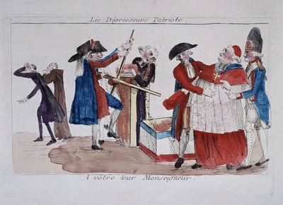 Hazafias szkennelés: biztosok átadják a papokat a sajtóban, hogy lefogyjanak, 18. század vége alkotó: French School