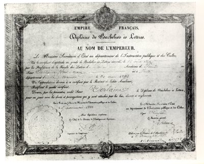 Paul Verlaines érettségi, 1862 (toll és tinta papíron) alkotó: French School