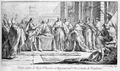 Béke VII. Raymond és Szent Lajos között 1229-ben Joseph Vaissete "Histoire générale de Languedoc" című művében, Párizs. alkotó: French School