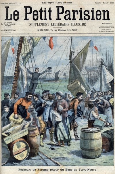 Fecamp halászai: a Banc de Terre Neuve (Newfoundland) visszatérése a „Le petit Parisien”-ben alkotó: French School