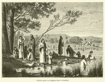 A Jordánban fürdőző görög zarándokok (metszet) alkotó: French School