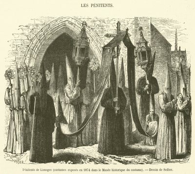 Limoges bűnbánói, 1874-ben a Történelmi Jelmezmúzeumban kiállított jelmezek (metszet) alkotó: French School