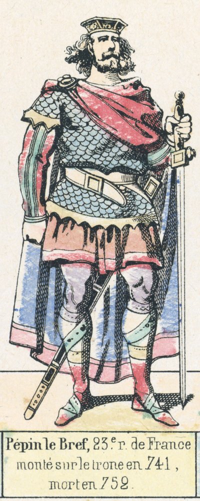 Pepin le Bref, Franciaország 23. királya, 741-ben lépett trónra, 752-ben halt meg (színes metszet) alkotó: French School