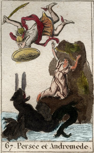 Persee-ábrázolás Andromeda megmentésére készülődni egy un rock (Perseus save Andromeda enchained to a rock) Pierre Blanchard 1803-as „Mythologie de la jeunesse”-ből. alkotó: French School