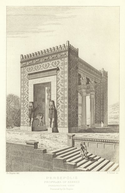 Persepolis, Xerxes Propylaea, Perspektivikus nézet, restaurálta Ch Chipiez alkotó: French School