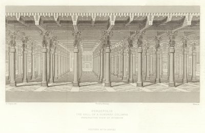 Persepolis, a száz oszlop csarnoka, a belső tér perspektivikus képe, restaurálta Ch Chipiez alkotó: French School