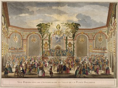 Perspektivikus nézet a Dauphine tér szobájának belsejéről (színes metszet) alkotó: French School
