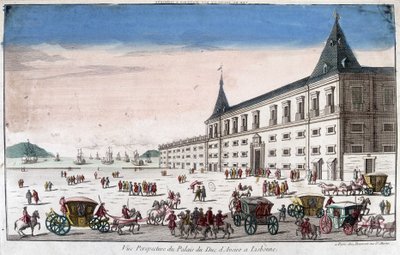 A lisszaboni Aveiro herceg palotájának perspektivikus képe - metszet alkotó: French School