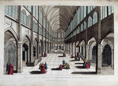 Perspektivikus nézet a párizsi Saint Severin templom belsejéből - optikai nézet alkotó: French School