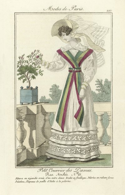 Petit Courrier des Dames, Rue Meslee No. 25, Modes de Paris, pub. 1824 (színes metszet) alkotó: French School