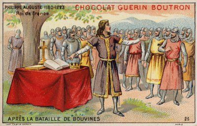 Philip Augustus, Franciaország királya a bouvines-i csata után (chromolitho) alkotó: French School