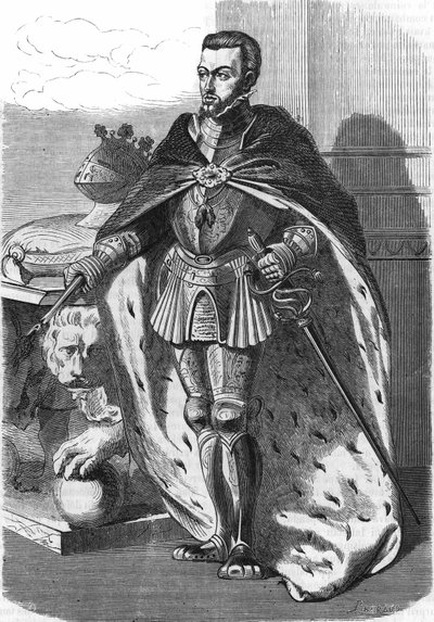 II. Fülöp (1527-1598), spanyol király. „Franciaország népszerű története” c. 1885 körül. Metszet. alkotó: French School