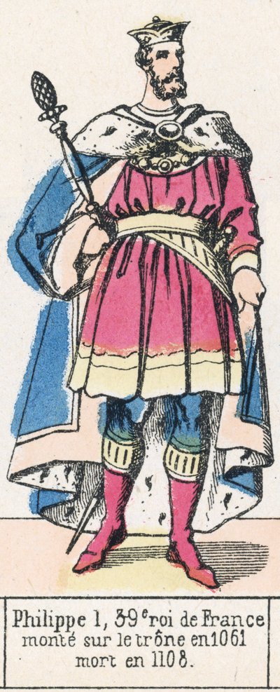 1. Fülöp, Franciaország 39. királya, 1061-ben lépett trónra, 1108-ban halt meg (színes metszet) alkotó: French School