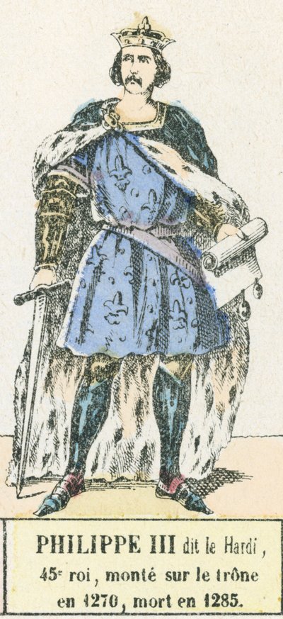 III. Philippe dit le Bold 45. király, 1270-ben lépett trónra, 1285-ben halt meg (színes metszet) alkotó: French School