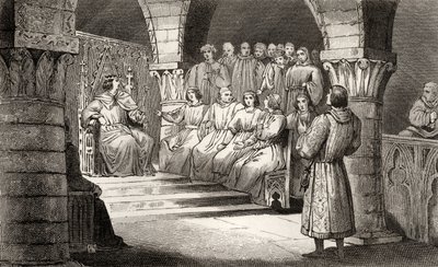V. Philippe (1293-1322) a Magas és az államok tábornoka elutasítja II. Jeanne állításait Colart „Histoire de France” című művéből, amely 1840 körül jelent meg. alkotó: French School