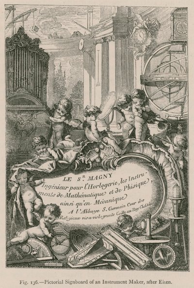 Hangszerkészítő képes jelzőtábla, Eisen nyomán alkotó: French School