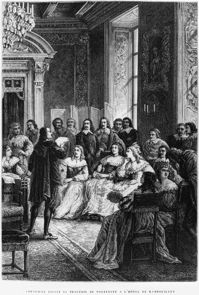 Pierre Corneille (1606-84) Polyeucte-ot olvas a Hotel de Rambouillet-ban, 1880 körül alkotó: French School
