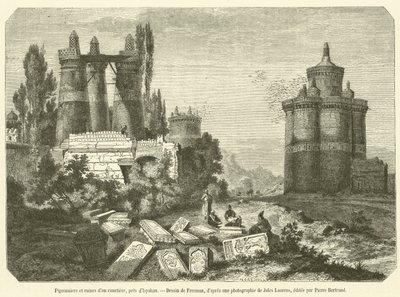 Galambok és temetőromok, Ispahan közelében (metszet) alkotó: French School
