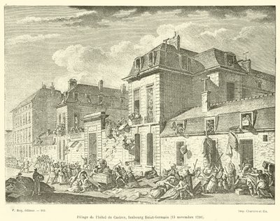 A Hotel de Castres kifosztása, Faubourg Saint-Germain, 1790. november 13. alkotó: French School