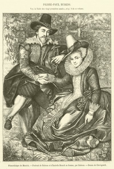 München Pinacothek, Rubens és Isabelle Brandt feleségének portréja (metszet) alkotó: French School