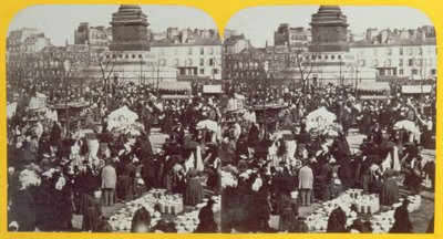 Place de la Bastille, a sonkavásár, Párizs, sztereoszkópikus kilátás, 1860 körül alkotó: French School
