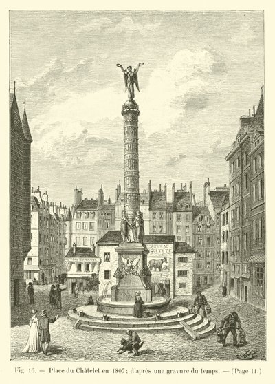 Place du Chatelet 1807-ben; egy korabeli metszetről alkotó: French School