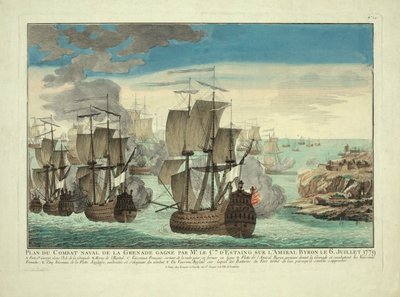 Grenada haditengerészeti harci tervet nyert Mr. Cte. D"Estaing Byron admirálison 1779. július 6-án, pub. 1779 alkotó: French School